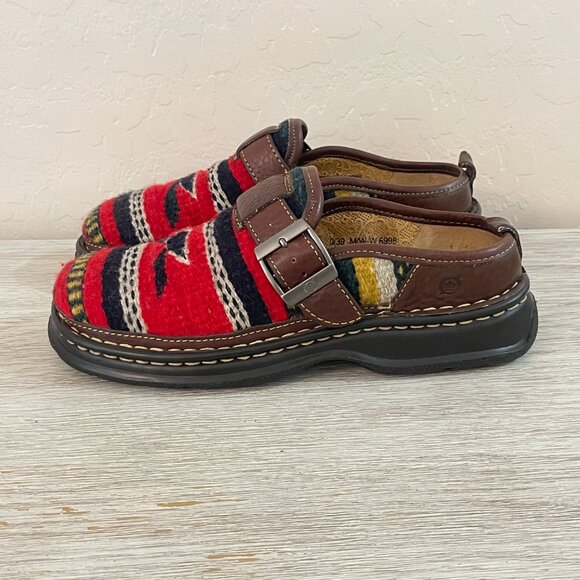 Born Shoes 8 Brown Leather Woven Wool Slip On Western - Picture 5 of 14